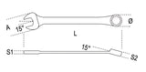 Chiavi combinate a forchetta e poligonale piegata a cricchetto reversibile cromate