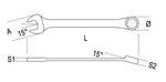 Chiavi combinate a forchetta e poligonale piegata a cricchetto reversibile cromate