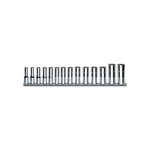Serie di 14 chiavi a bussola a mano lunghe bocca esagonale (art. 910AL) su supporto