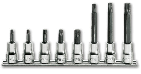 Serie di 8 chiavi a bussola a giravite per viti con impronta pentalobata (art. 910PT) su supporto