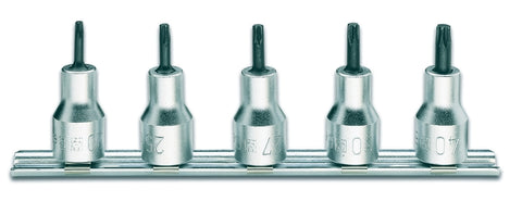 Serie di 5 chiavi a bussola maschio per viti con impronta Tamper Resistant Torx® (art. 920RTX) su supporto